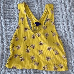aeropostale yellow floral crop tank with lace back